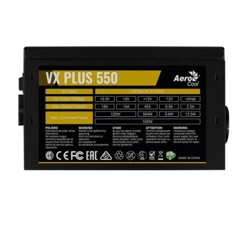   Aerocool ATX 550W VX-550 PLUS (24+4+4pin) 120mm fan 3xSATA RTL