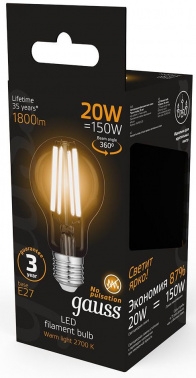  Gauss Filament 60 20W 1800lm 2700 27 LED 1/10/40