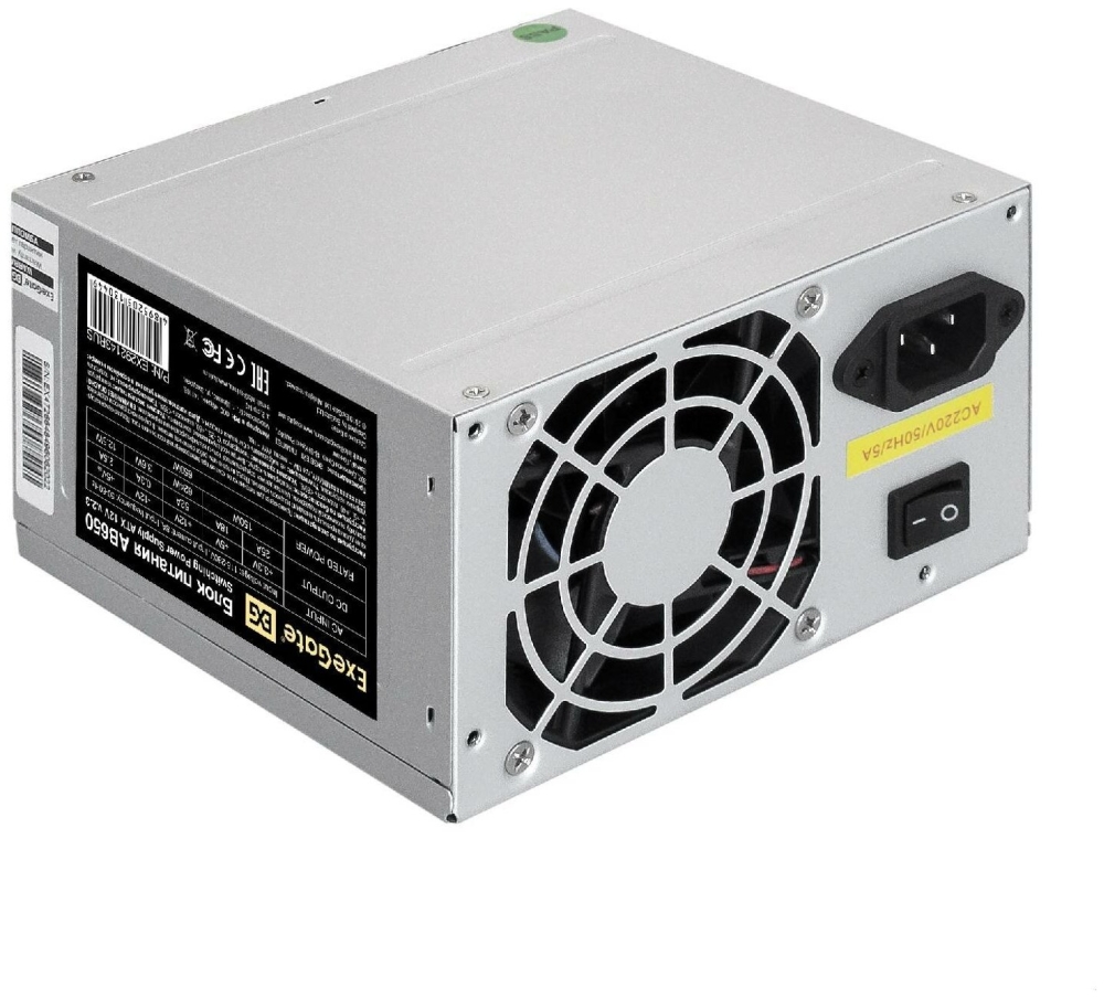   650W ExeGate AB650 (ATX, SC, 8cm fan, 24pin, 4+4pin, PCI-E, 3xSATA, 2xIDE,  220V 
