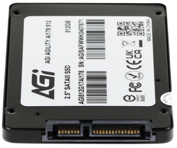  SSD AGI 512GB AI178 Client SSD SATA 2.5; 6Gb/s, 538/486, IOPS 41/78K, MTBF 1.6M, 3D TLC,