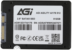  SSD AGI 512GB AI178 Client SSD SATA 2.5; 6Gb/s, 538/486, IOPS 41/78K, MTBF 1.6M, 3D TLC,