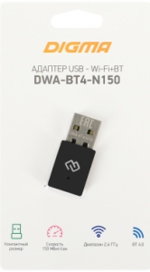   WiFi + Bluetooth Digma DWA-BT4-N150 N150 USB 2.0 (..) 1. (.:1)