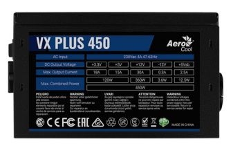   Aerocool ATX 450W VX-450 PLUS (24+4+4pin) 120mm fan 2xSATA RTL