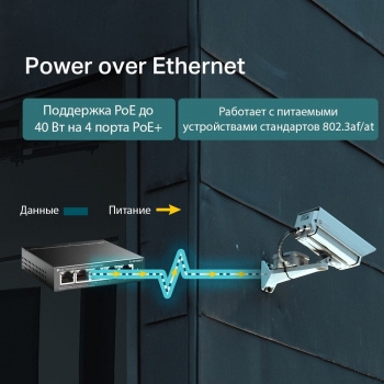  TP-Link 5-Port Gigabit Unmanaged Switch with 4-Port PoE+, metal case, desktop mount, PoE 