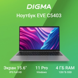  15.6 IPS FHD DIGMA EVE C5403 silver (Cel N4020/4Gb/128Gb SSD/VGA int/W11Pro) (DN15CN-4BXW02