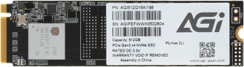  SSD AGI 512GB  M.2 2280  AI198 Client SSD PCIe Gen3x4 with NVMe, 2059/1636, IOPS 176/252K