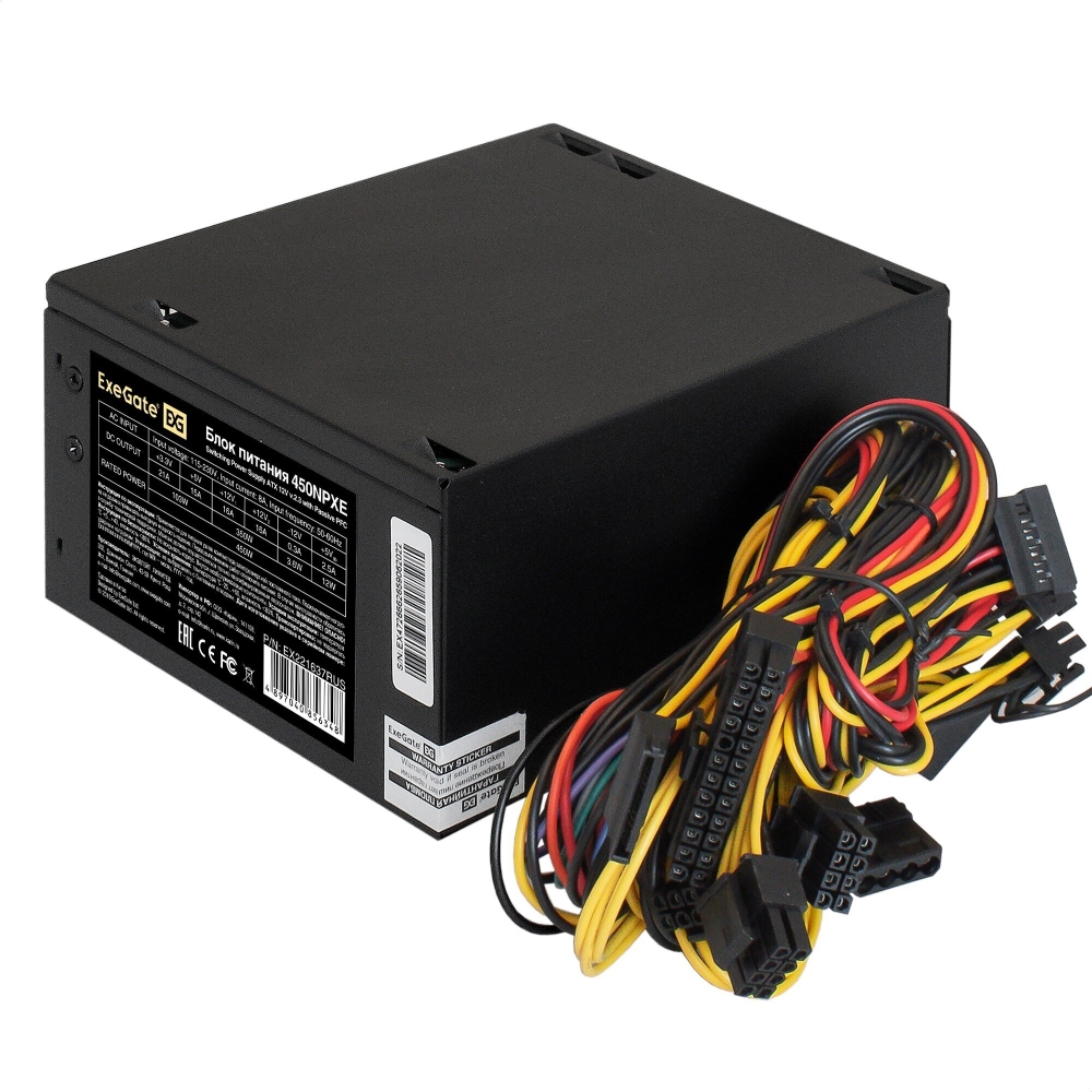  450W Exegate 450NPX, ATX, black, 12cm fan, 24+4pin, 6/8pin PCI-E, 3*SATA, 2*IDE, 1*FDD