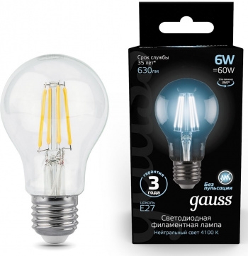   GAUSS 102802206  LED Filament 60 27 6 4100 1/10/40