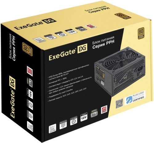   400W ExeGate 80 PLUS Bronze 400PPH (ATX, APFC, SC,  88% (80 PLUS Bronze), 12cm fan,