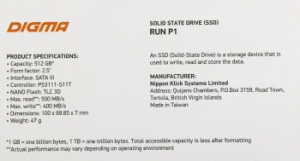  SSD Digma SATA III 512Gb DGSR2512GP13T Run P1 2.5