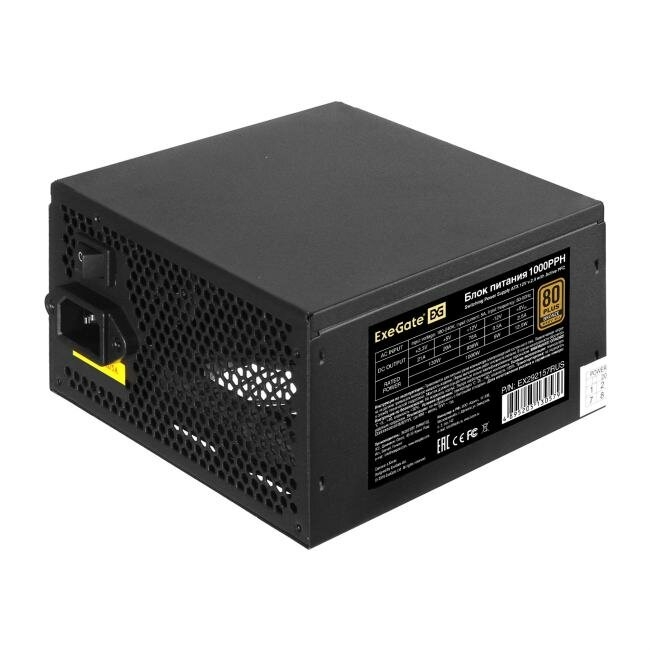 Блок питания 1000W ExeGate EX292157RUS-OEM 80 PLUS® Bronze 1000PPH-OEM (ATX, APFC, КПД 89% (80 PLUS