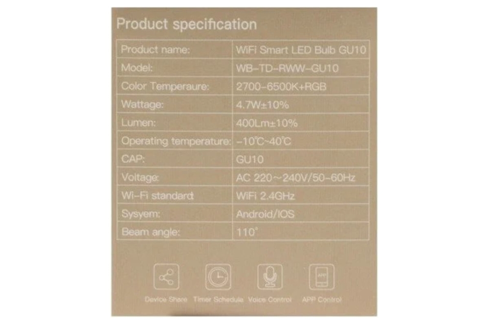   MOES WB-TD-RWW-GU10 Smart LED Bulb