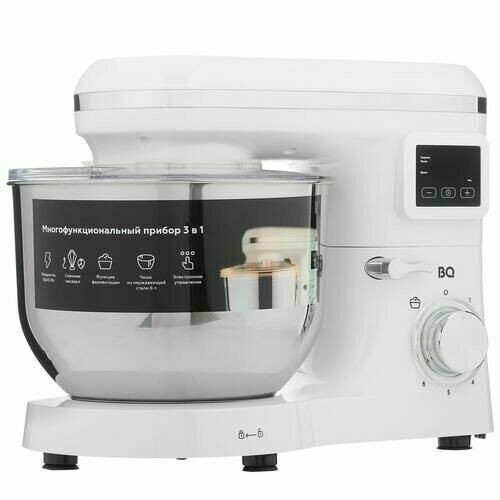 Планетарный миксер BQ MX640 White. Максимальная мощность 1600 Вт / Чаша из нержавеющей стали 6 л / Ф
