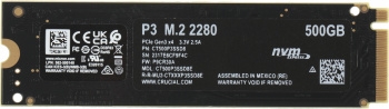 SSD Crucial 500Gb M.2 P3 <CT500P3SSD8> (PCI-E 3.0 x4, up to 3500/1900MBs, 3D NAND, NVMe, 