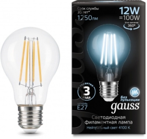  Gauss Filament 60 12W 1250lm 4100 27 LED 1/10/40