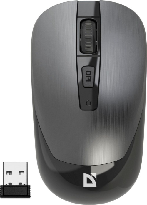 Мышь беспроводная Defender оптическая Wave MM-995, USB, симметричная, 800/1200/1600 dpi, серебристый