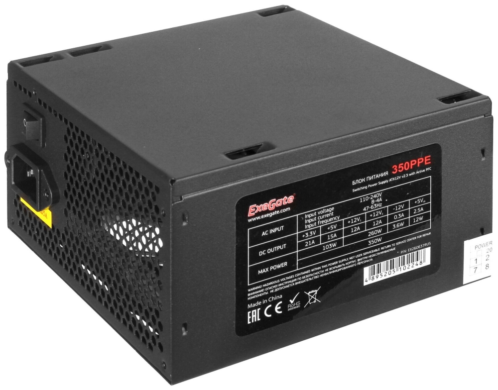   Exegate EX260638RUS   400W Exegate 400PPE, ATX, black, APFC, 12cm, 24p+4p, P