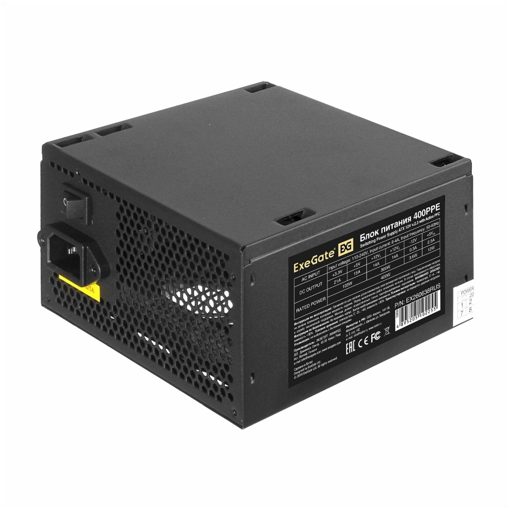   Exegate EX260638RUS   400W Exegate 400PPE, ATX, black, APFC, 12cm, 24p+4p, P