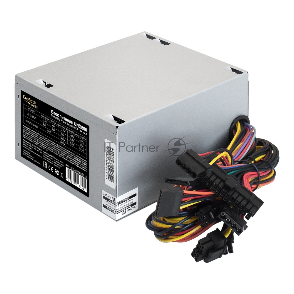   800W ExeGate UNS800 (ATX, 12cm fan, 24pin, 2x(4+4)pin, 2xPCI-E, 5xSATA, 3xIDE)