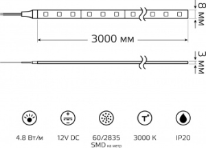  Basic 12V 4,8W/m 312lm/m 3000K IP20 LED 3m 1/100
