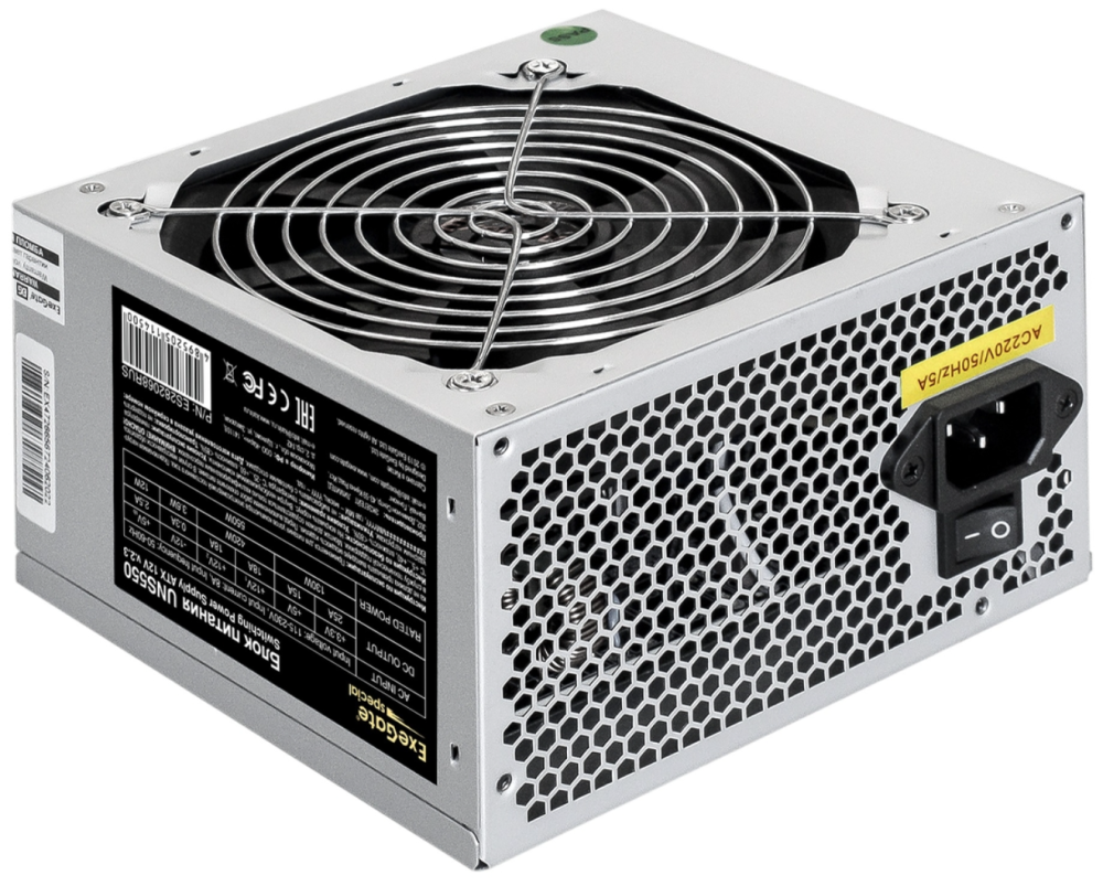   550W ExeGate Special UNS550, ATX, PC, 12cm fan, 24p+4p, 6/8p PCI-E, 3*SATA, 2*IDE, FDD 