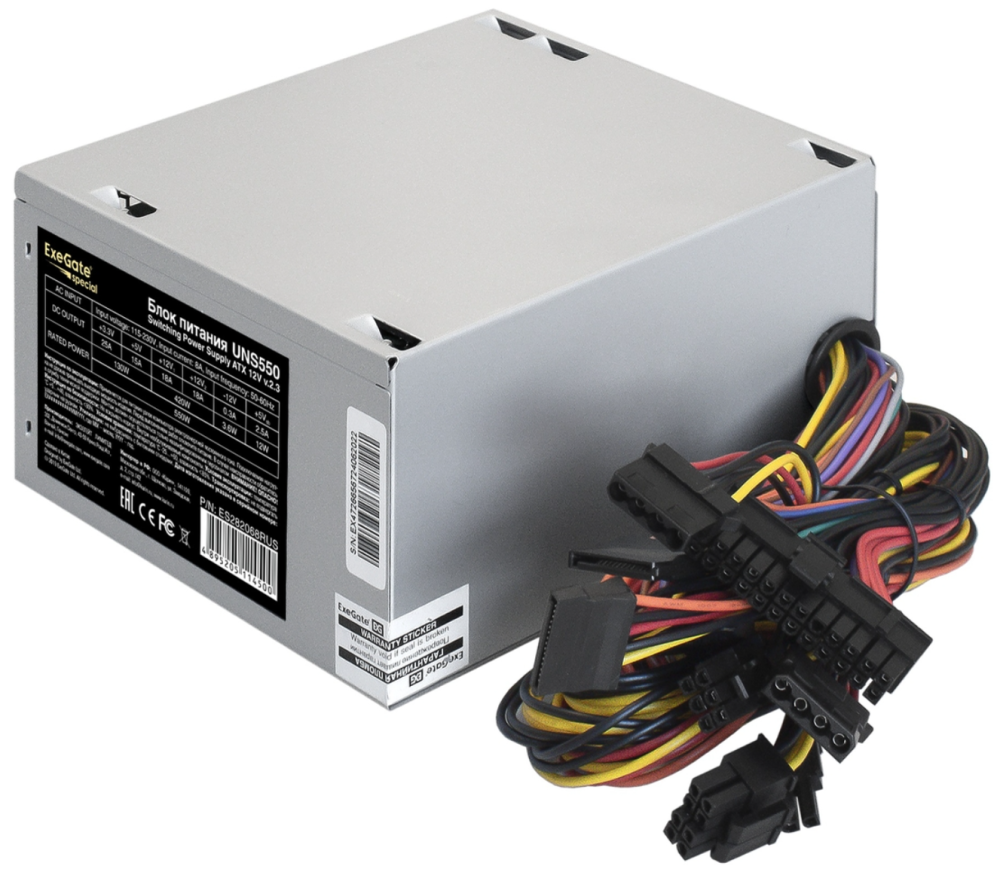   550W ExeGate Special UNS550, ATX, PC, 12cm fan, 24p+4p, 6/8p PCI-E, 3*SATA, 2*IDE, FDD 