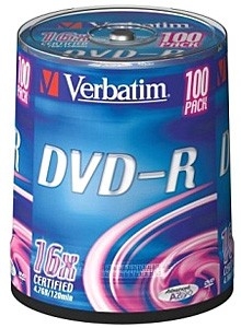  DVD-R Verbatim 4.7Gb 16x Cake Box (100) (43549)