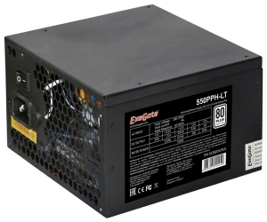   550W ExeGate 550PPH-LT-OEM, 80+, ATX, black, APFC, 12cm, 24p, (4+4)p, 5*SATA, 3*IDE