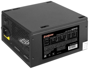   600W Exegate 600PPE, ATX, SC, black, APFC, 12cm, 24p+(4+4)p, PCI-E, 5*SATA, 3*IDE, FDD 