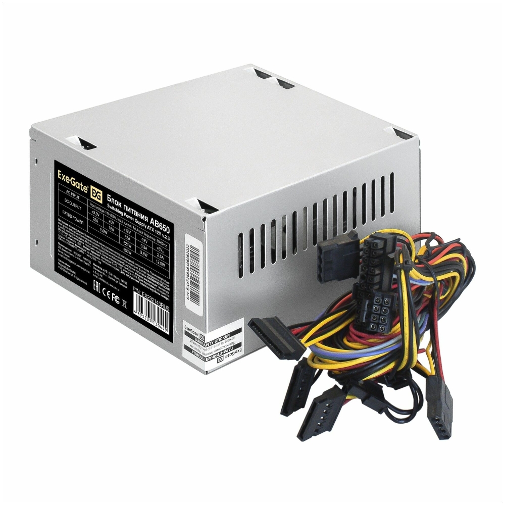   650W ExeGate AB650 (ATX, PC, 8cm fan, 24pin, 4+4pin, PCI-E, 3xSATA, 2xIDE,  220V 