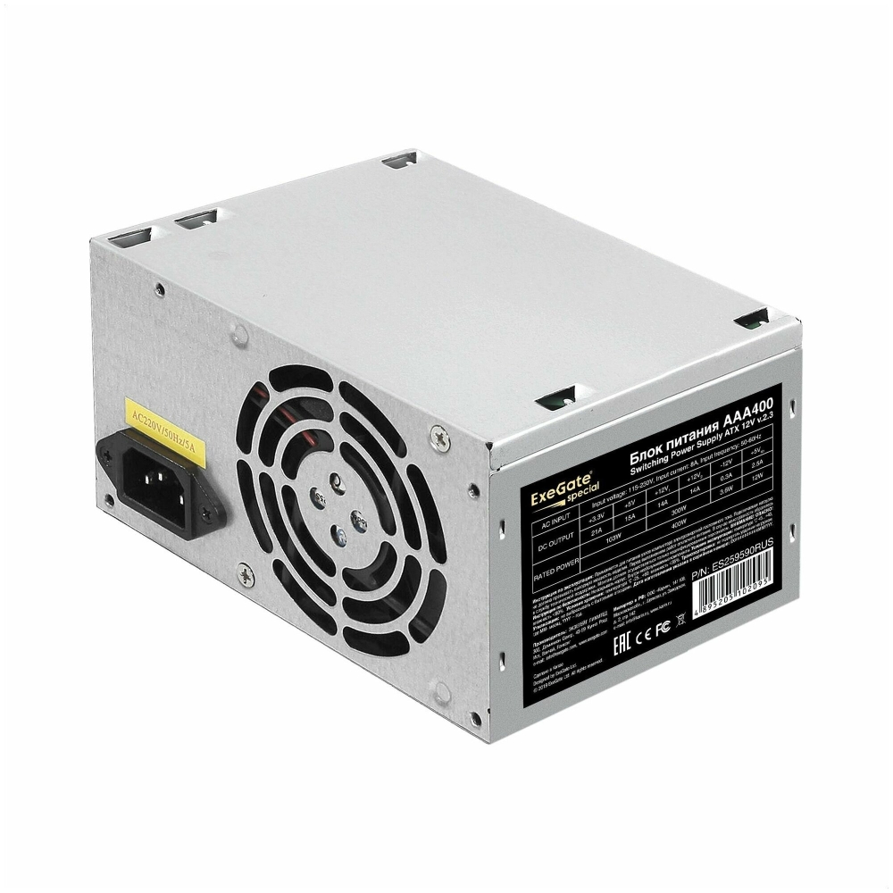   400W ExeGate Special AAA400, ATX, PC, 8cm fan, 24p+4p, 2*SATA, 1*IDE +  220V  