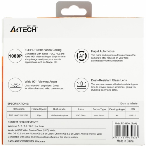  Web A4Tech PK-980HA  2Mpix (1920x1080) USB3.0  