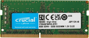   Crucial DRAM 8GB DDR4 3200 MT/s (PC4-25600) CL22 SR x8 Unbuffered SODIMM 260pin, 