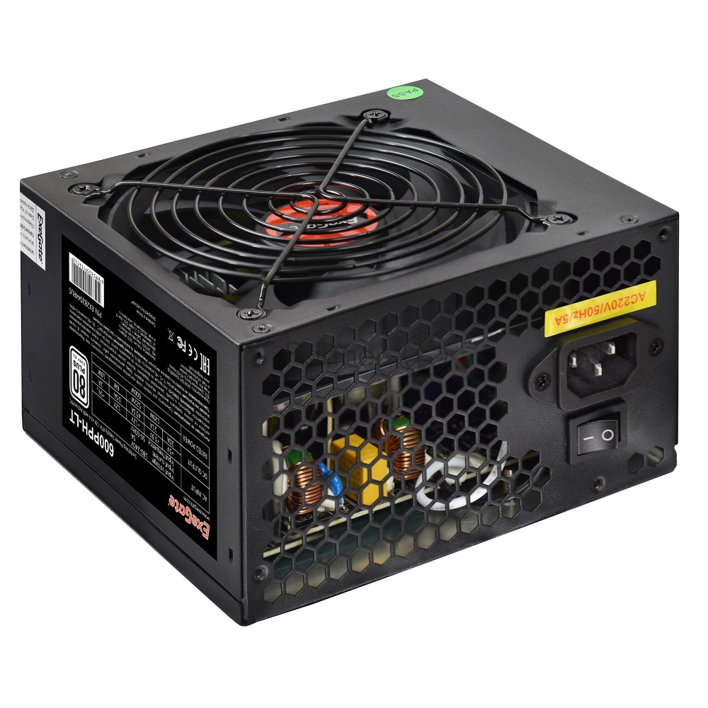  600W ExeGate 600PPH-LT, RTL, 80+, ATX, black, APFC, 12cm, 24p, (4+4)p, 5*SATA, 3*IDE