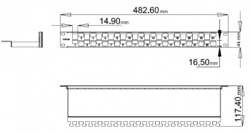  - 19 Hyperline PPBL3-19-24S-RM, 24 , Flat Type, 1U,   Keystone J