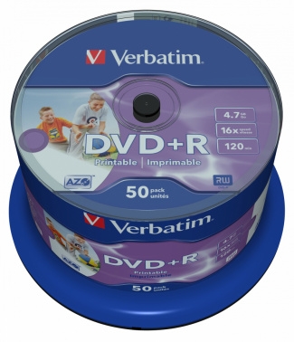  DVD+R Verbatim 4.7Gb 16x Cake Box (50) Printable (43512)