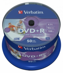  DVD+R Verbatim 4.7Gb 16x Cake Box (50) Printable (43512)