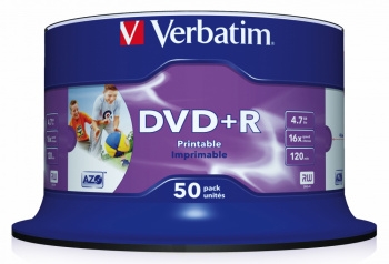  DVD+R Verbatim 4.7Gb 16x Cake Box (50) Printable (43512)