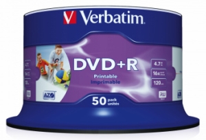  DVD+R Verbatim 4.7Gb 16x Cake Box (50) Printable (43512)