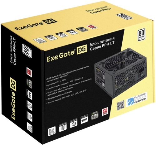   700W ExeGate 700PPH-LT-S, RTL, 80+, ATX, black, APFC, 12cm, 24p, (4+4)p, 5*SATA, 3*IDE