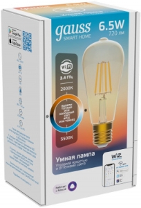    Gauss Smart Home DIM+CCT E27 ST64 Golden 6,5  2000-5500  1/10/40