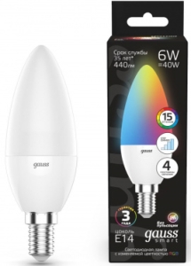   Gauss 6W E14 RGBW+ LED 1/10/100