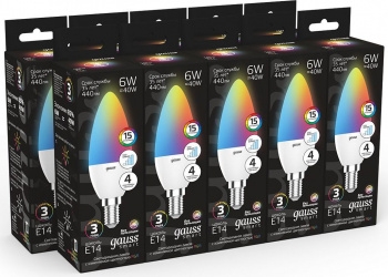   Gauss 6W E14 RGBW+ LED 1/10/100