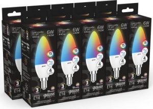   Gauss 6W E14 RGBW+ LED 1/10/100