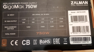   Zalman ZM750-GVII, 750W, ATX12V v2.31, EPS, APFC, 12cm Fan, 80+ Bronze, Retail