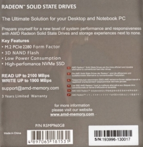  SSD AMD PCI-E 960Gb R5MP960G8 Radeon M.2 2280