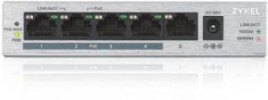  Zyxel GS1005HP Switch PoE +, 5xGE (4xPoE +), desktop, metal, silent, PoE budget 60 W