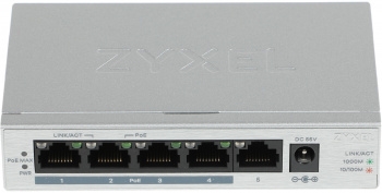  Zyxel GS1005HP Switch PoE +, 5xGE (4xPoE +), desktop, metal, silent, PoE budget 60 W