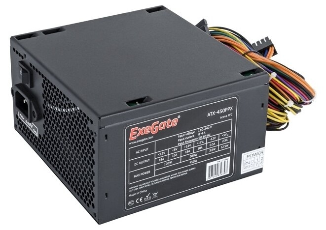   Exegate EX221640RUS-S 450PPX RTL, ATX, SC, black, APFC, 14cm, 24p+(4+4)p, PCI-E, 4*IDE,