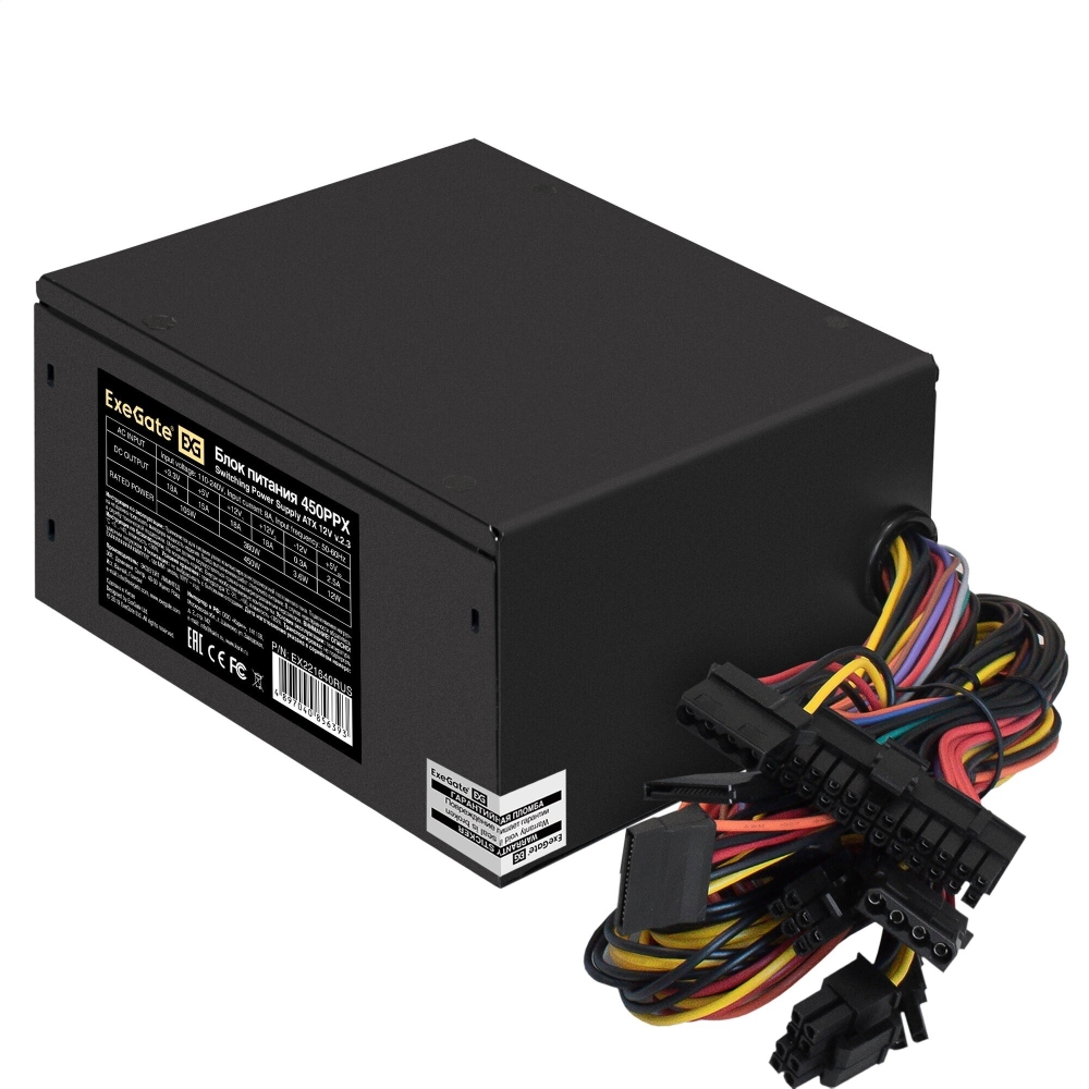   Exegate EX221640RUS-S 450PPX RTL, ATX, SC, black, APFC, 14cm, 24p+(4+4)p, PCI-E, 4*IDE,